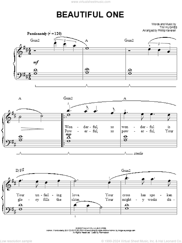 Beautiful One (arr. Phillip Keveren) sheet music for piano solo by Jeremy Camp, Phillip Keveren and Tim Hughes, easy skill level