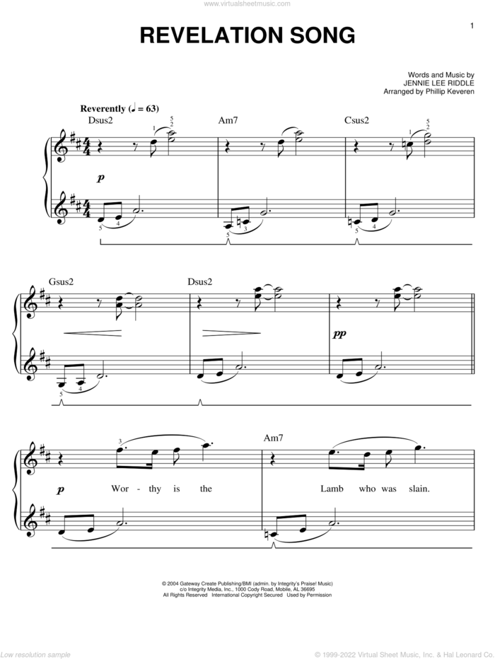 Revelation Song (arr. Phillip Keveren) sheet music for piano solo by Gateway Worship, Phillip Keveren and Jennie Lee Riddle, easy skill level