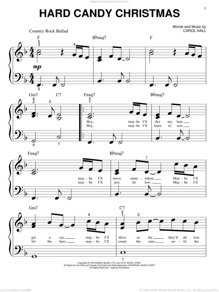 Hard Candy Christmas sheet music for piano solo (big note book) by Dolly Parton and Carol Hall, easy piano (big note book)