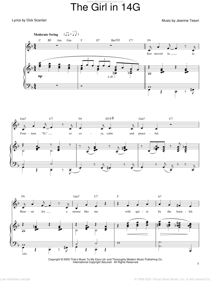 The Girl In 14G sheet music for voice, piano or guitar by Kristin Chenoweth, Dick Scanlan and Jeanine Tesori, intermediate skill level