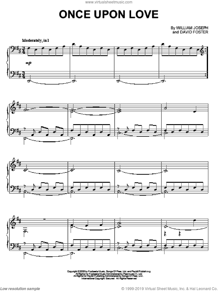 Once Upon Love sheet music for piano solo by William Joseph and David Foster, intermediate skill level