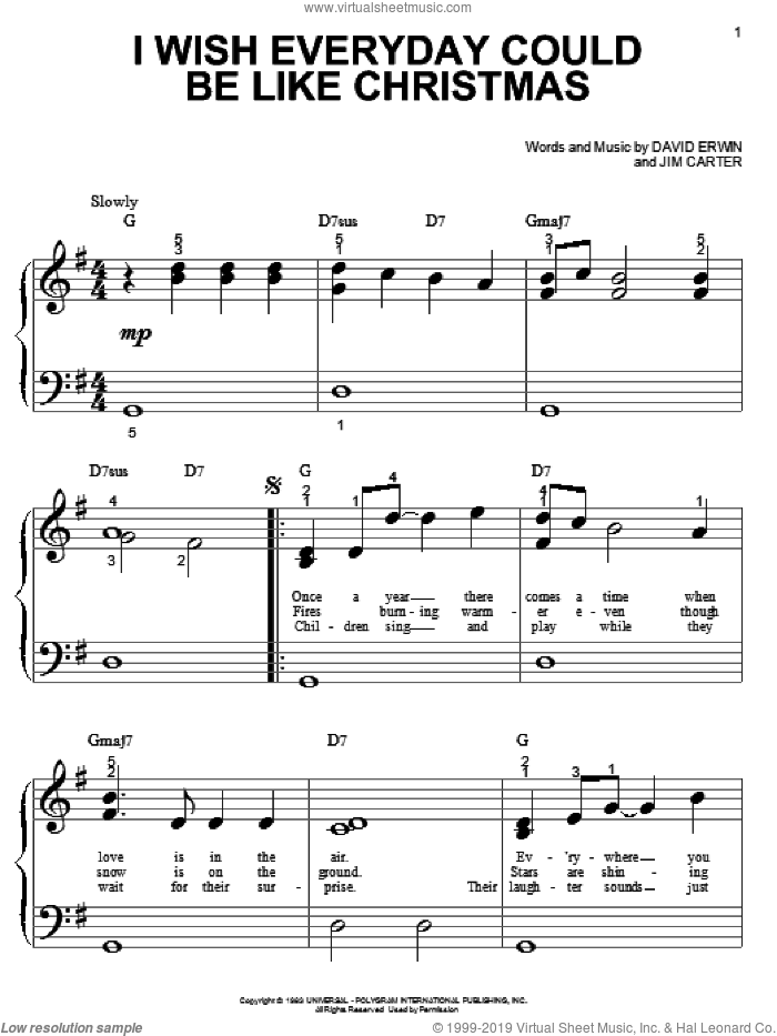I Wish Everyday Could Be Like Christmas sheet music for piano solo (big note book) by Brook Benton, David Erwin and Jim Carter, easy piano (big note book)