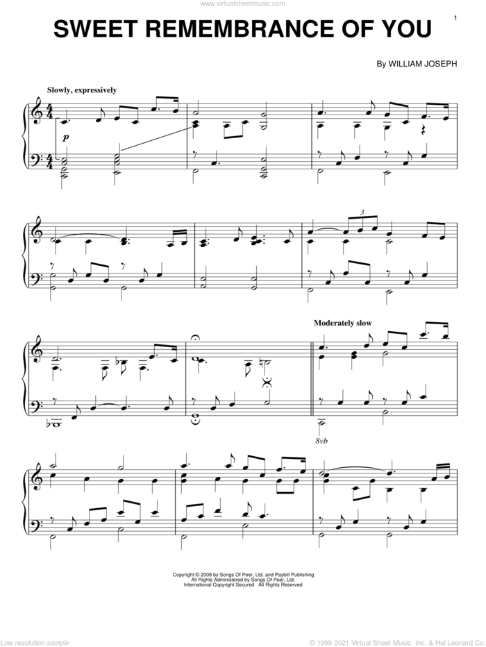 Sweet Remembrance Of You sheet music for piano solo by William Joseph, intermediate skill level