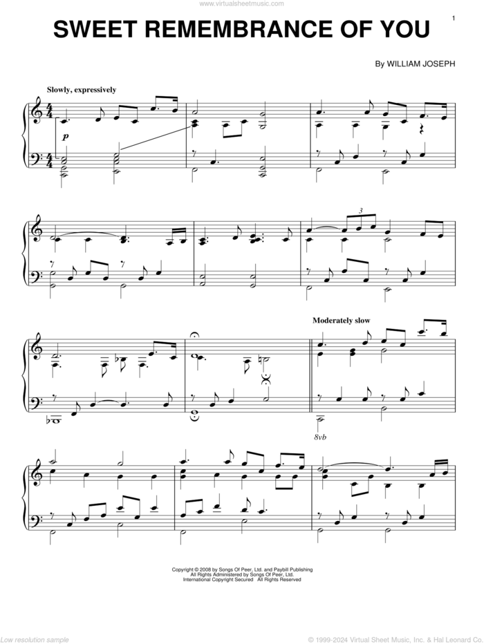 Sweet Remembrance Of You sheet music for piano solo by William Joseph, intermediate skill level