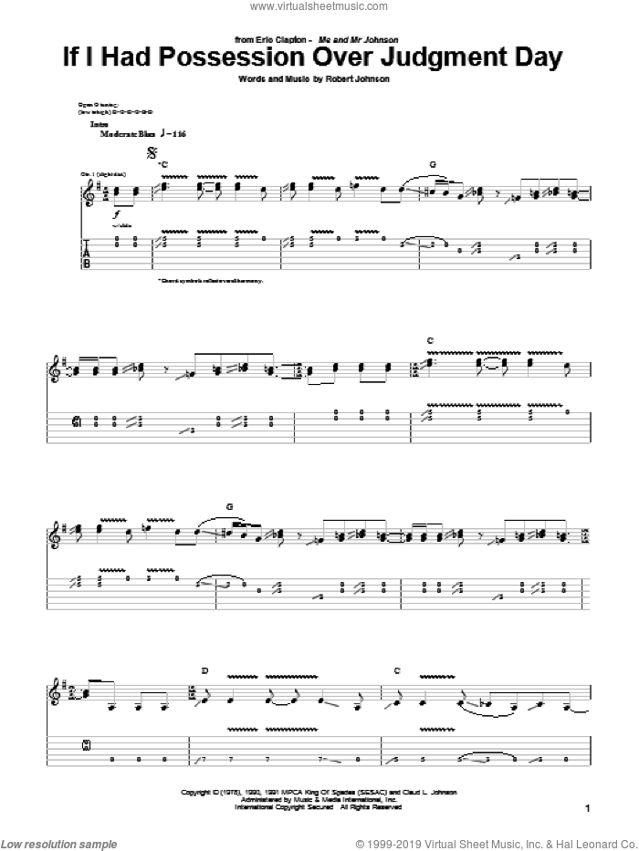 If I Had Possession Over Judgment Day sheet music for guitar (tablature) by Eric Clapton and Robert Johnson, intermediate skill level