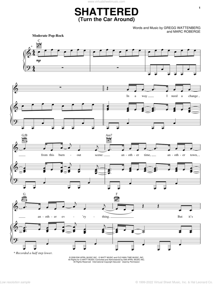 Shattered (Turn The Car Around) sheet music for voice, piano or guitar by O.A.R., Gregg Wattenberg and Marc Roberge, intermediate skill level