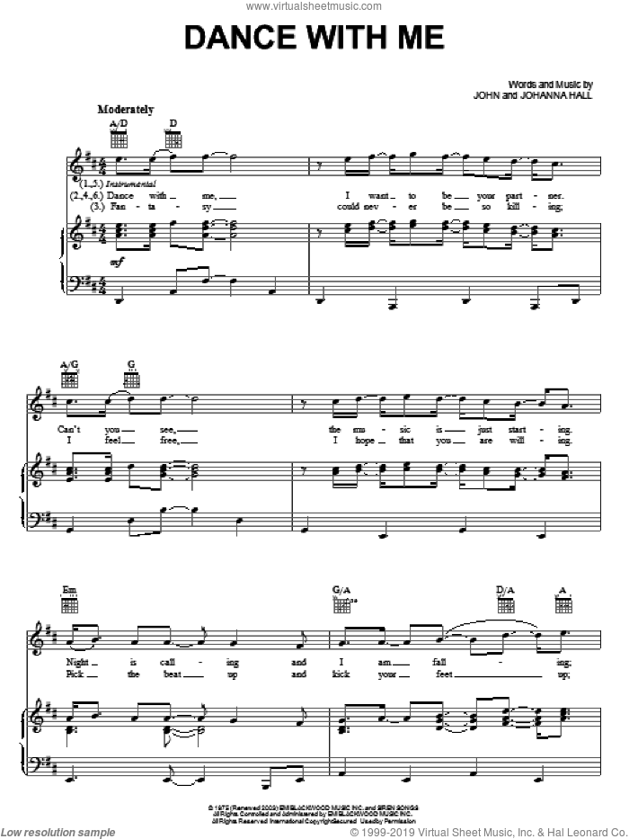 Dance With Me sheet music for voice, piano or guitar by Orleans, Johanna Hall and John Hall, intermediate skill level