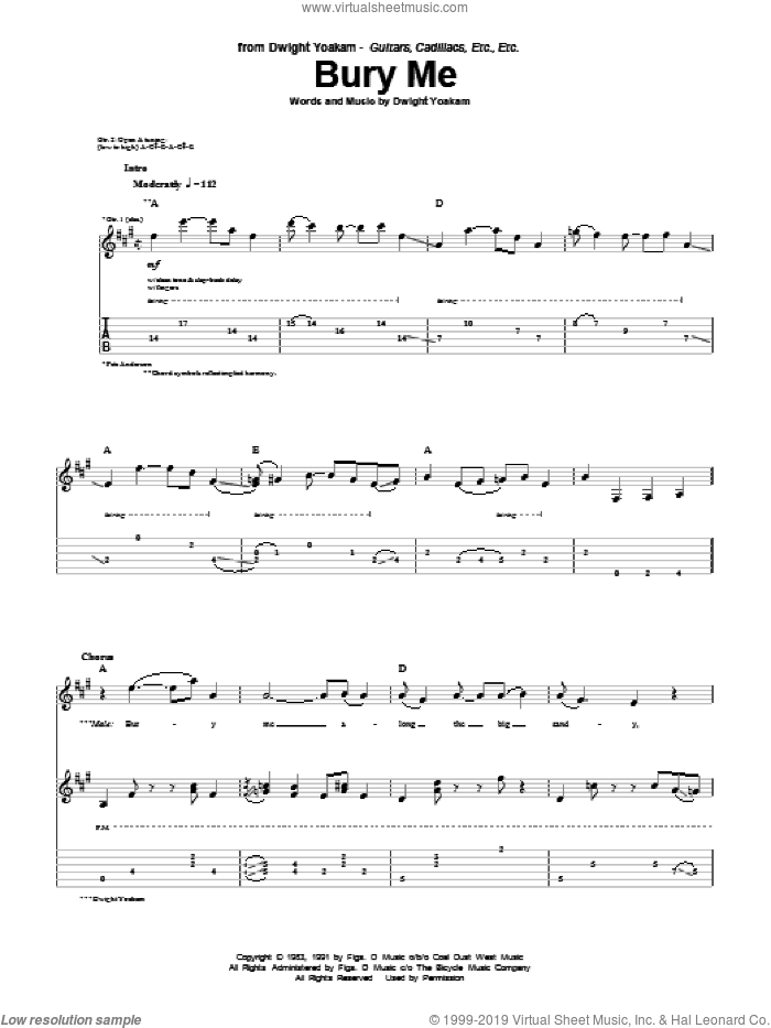 Bury Me sheet music for guitar (tablature) by Dwight Yoakam, intermediate skill level