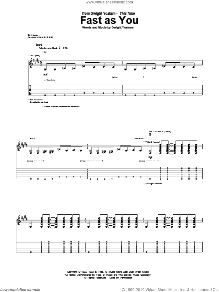 Fast As You sheet music for guitar (tablature) by Dwight Yoakam, intermediate skill level