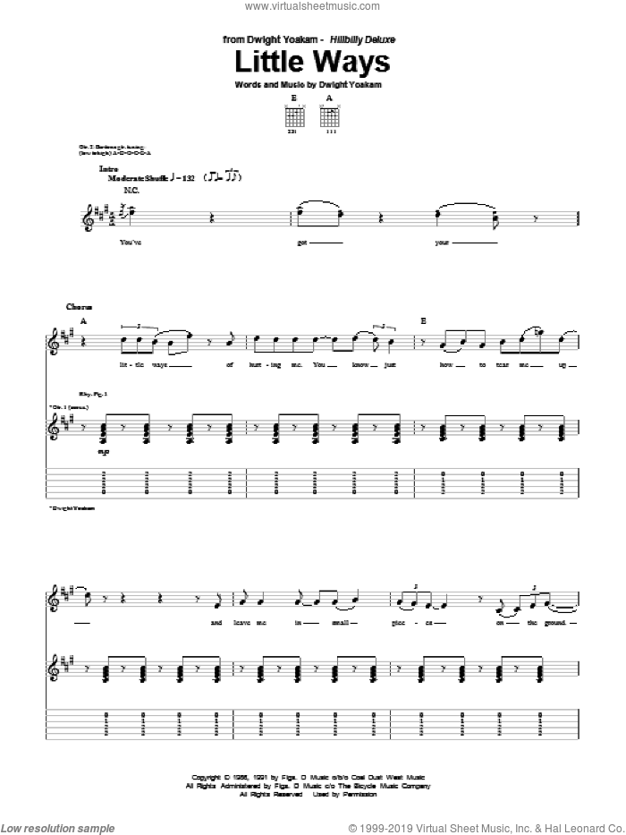 Little Ways sheet music for guitar (tablature) by Dwight Yoakam, intermediate skill level