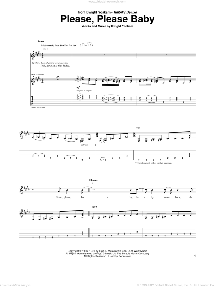 Please, Please Baby sheet music for guitar (tablature) by Dwight Yoakam, intermediate skill level