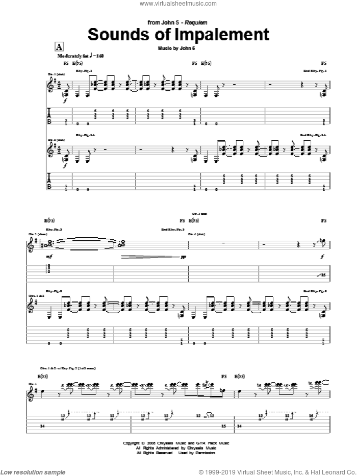 Sounds Of Impalement sheet music for guitar (tablature) by John5, intermediate skill level
