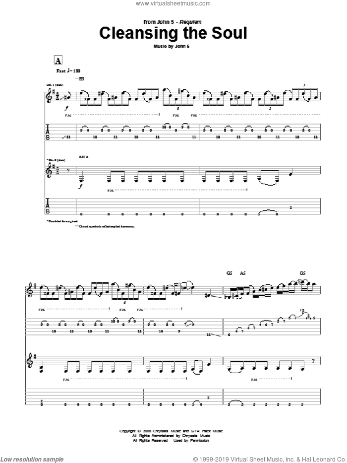 Cleansing The Soul sheet music for guitar (tablature) by John5, intermediate skill level
