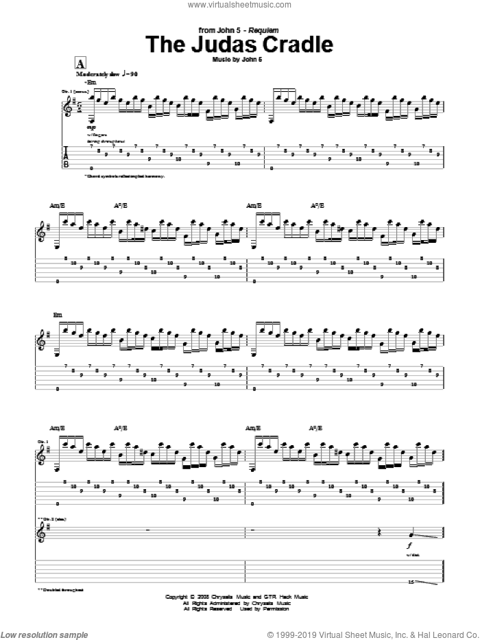 The Judas Cradle sheet music for guitar (tablature) by John5, intermediate skill level