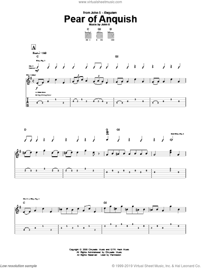 Pear Of Anquish sheet music for guitar (tablature) by John5, intermediate skill level