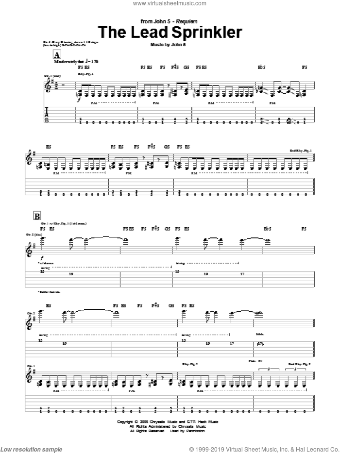 The Lead Sprinkler sheet music for guitar (tablature) by John5, intermediate skill level