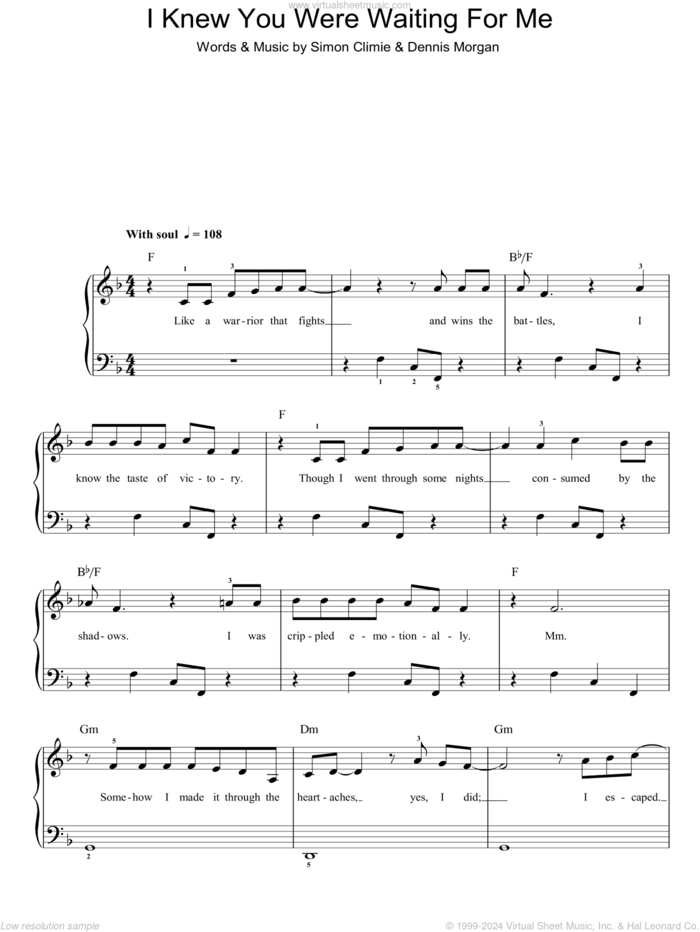 I Knew You Were Waiting (For Me) sheet music for piano solo by Aretha Franklin & George Michael, Dennis Morgan and Simon Climie, easy skill level