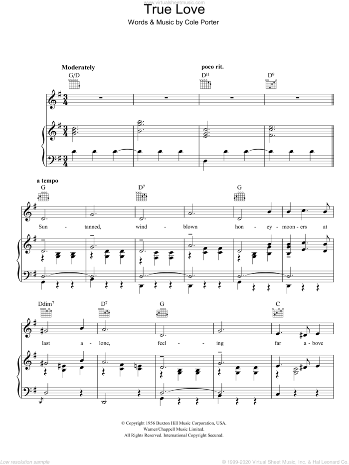 True Love (from High Society) sheet music for voice, piano or guitar