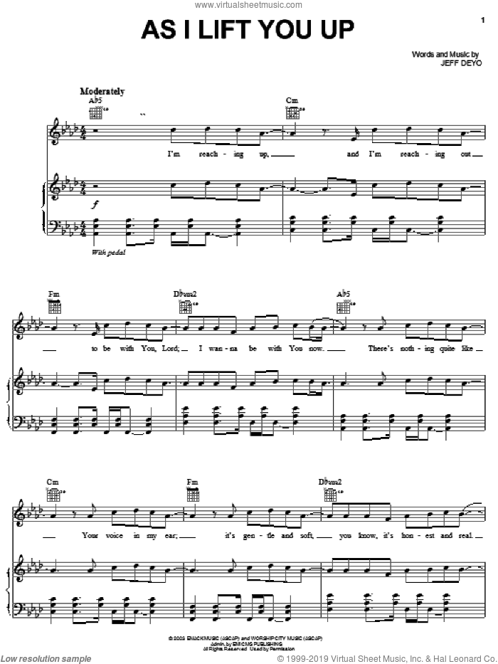 As I Lift You Up sheet music for voice, piano or guitar by Jeff Deyo, intermediate skill level
