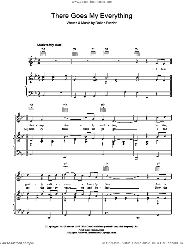 There Goes My Everything sheet music for voice, piano or guitar by Elvis Presley, Jack Greene and Dallas Frazier, intermediate skill level
