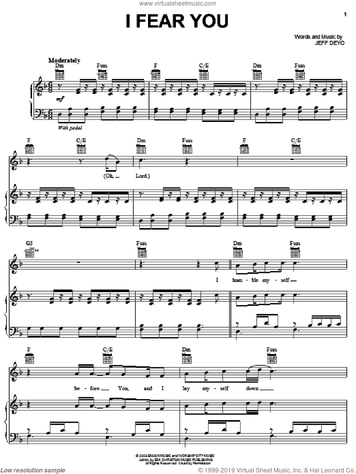 I Fear You sheet music for voice, piano or guitar by Jeff Deyo, intermediate skill level