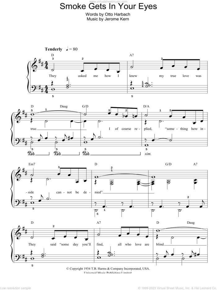 Smoke Gets In Your Eyes, (easy) sheet music for piano solo by The Platters, Jerome Kern and Otto Harbach, easy skill level