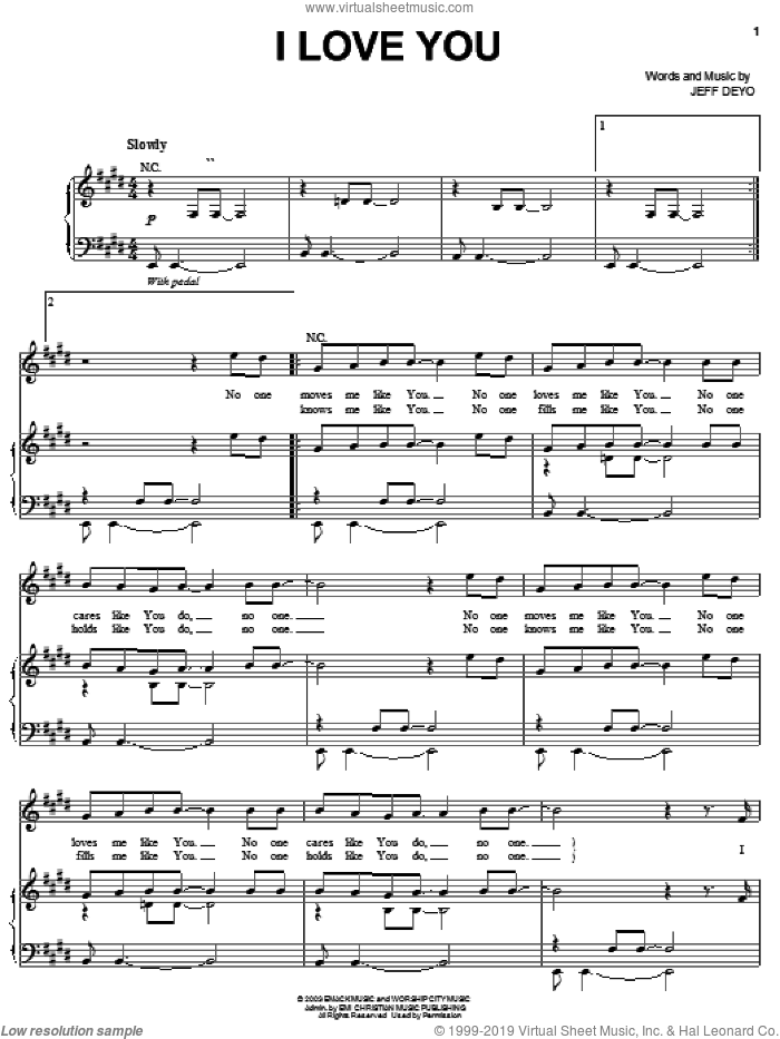 I Love You sheet music for voice, piano or guitar by Jeff Deyo, intermediate skill level