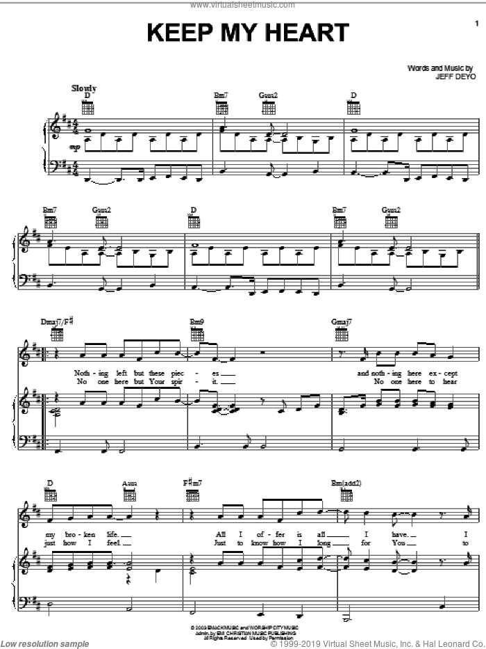 Keep My Heart sheet music for voice, piano or guitar by Jeff Deyo, intermediate skill level