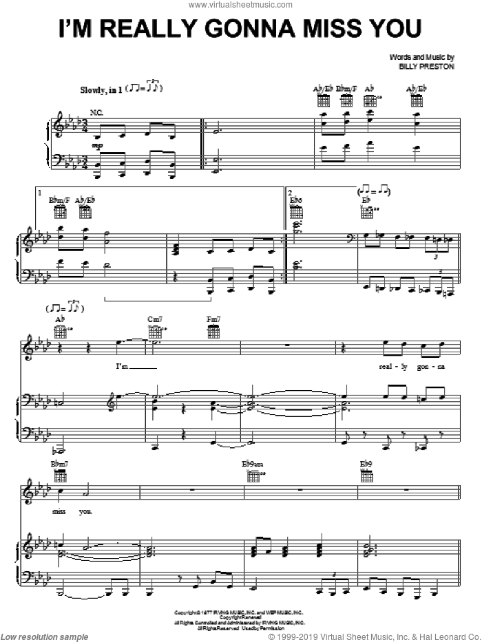 I'm Really Gonna Miss You sheet music for voice, piano or guitar by Billy Preston, intermediate skill level