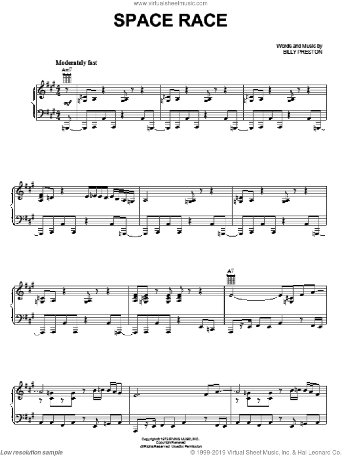 Space Race sheet music for voice, piano or guitar by Billy Preston, intermediate skill level