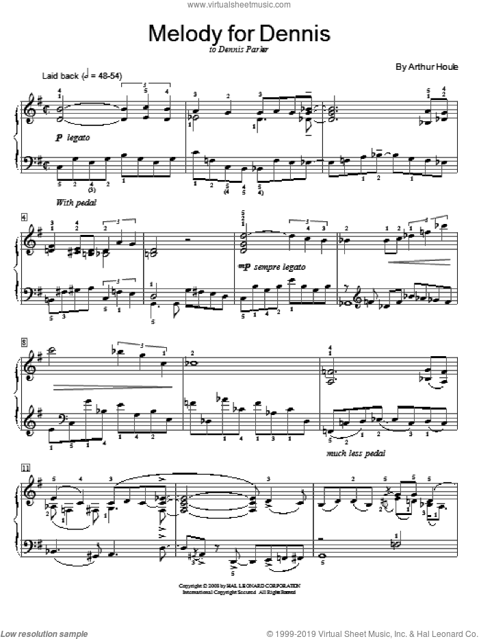 Melody For Dennis sheet music for piano solo (elementary) by Arthur Houle, beginner piano (elementary)
