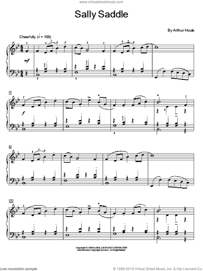 Sally Saddle sheet music for piano solo (elementary) by Arthur Houle, beginner piano (elementary)