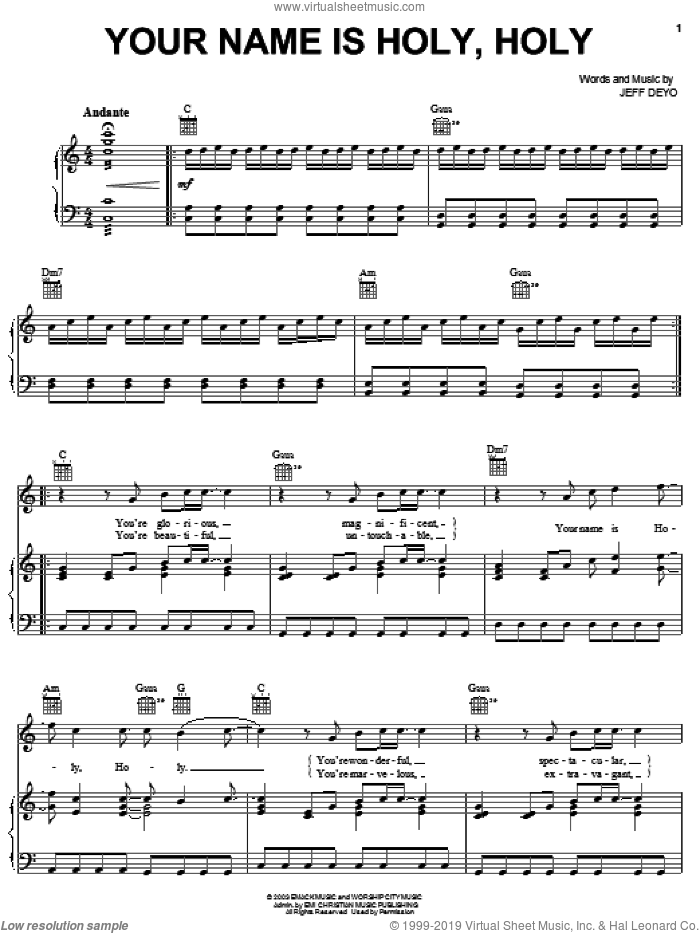 Your Name Is Holy sheet music for voice, piano or guitar by Jeff Deyo, intermediate skill level