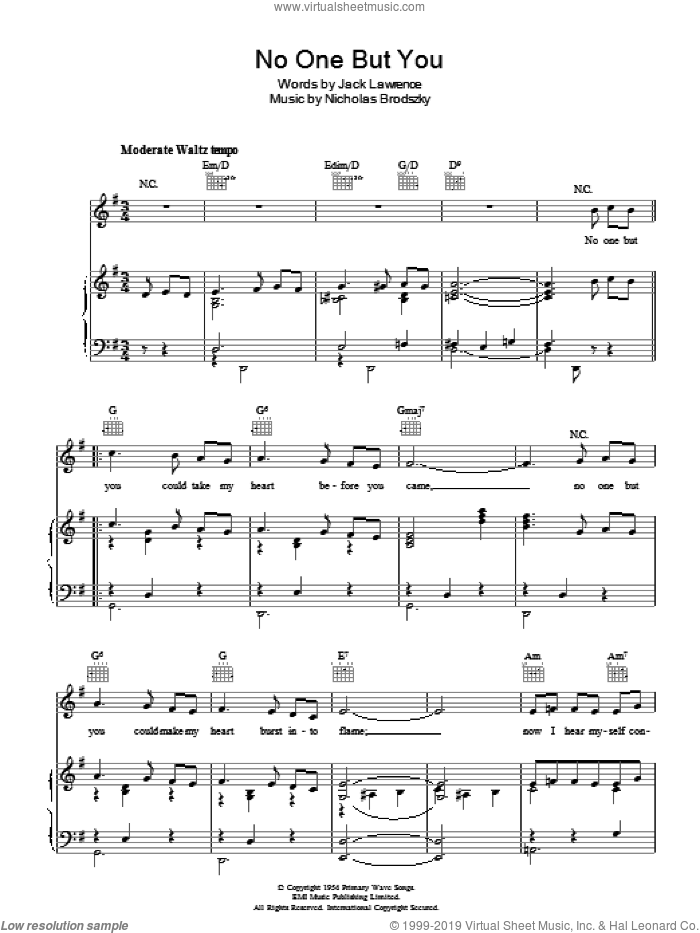 No One But You sheet music for voice, piano or guitar by Billy Eckstine, Nicholas Brodszky and Jack Lawrence, intermediate skill level