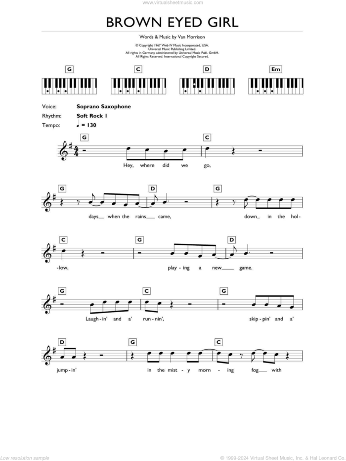 Brown Eyed Girl sheet music for piano solo (chords, lyrics, melody) by Van Morrison, intermediate piano (chords, lyrics, melody)