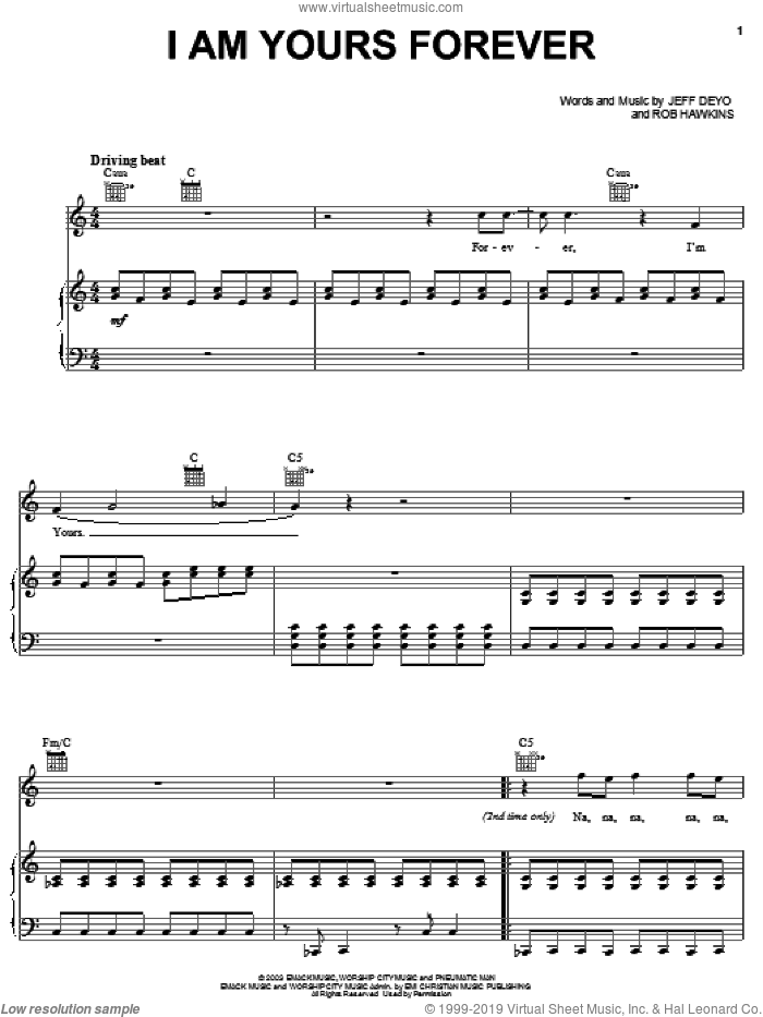 I Am Yours Forever sheet music for voice, piano or guitar by Jeff Deyo and Rob Hawkins, intermediate skill level