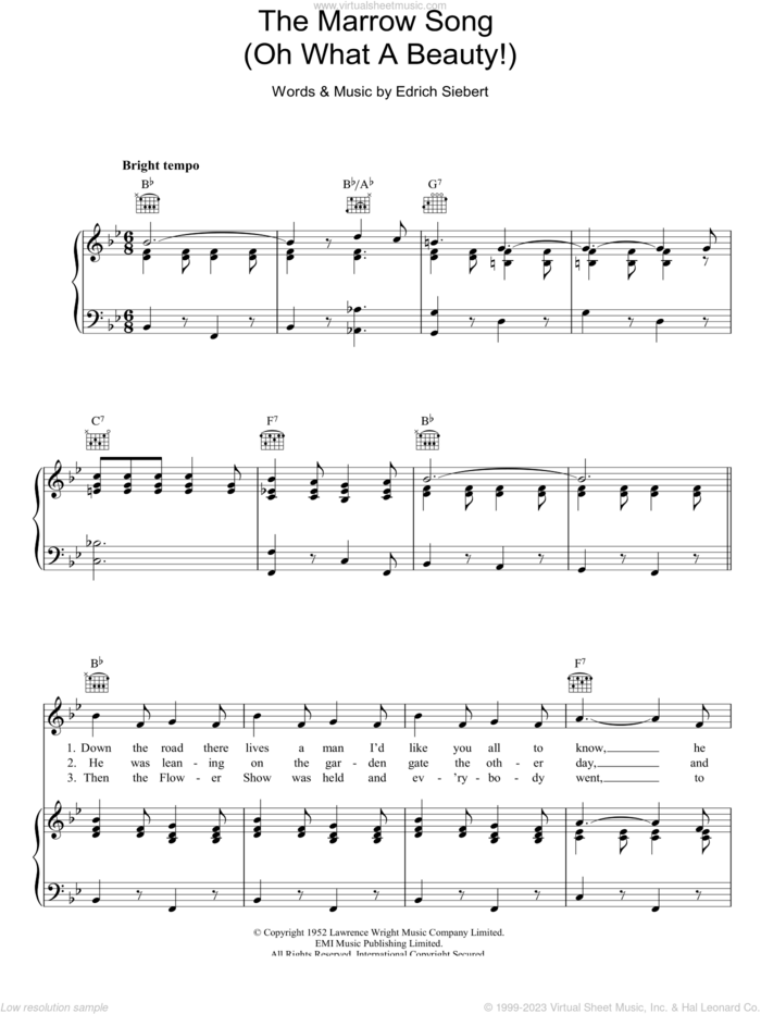 The Marrow Song (Oh What A Beauty) sheet music for voice, piano or guitar by Edrich Siebert, intermediate skill level