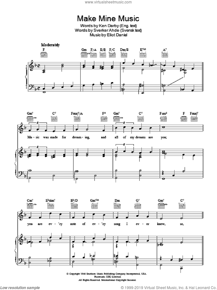 Make Mine Music sheet music for voice, piano or guitar by Ken Darby and Eliot Daniel, intermediate skill level