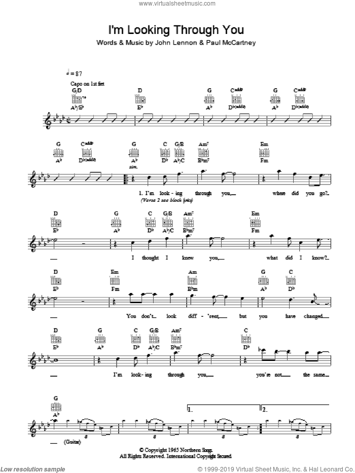 I'm Looking Through You sheet music for voice and other instruments (fake book) by The Beatles, John Lennon and Paul McCartney, intermediate skill level
