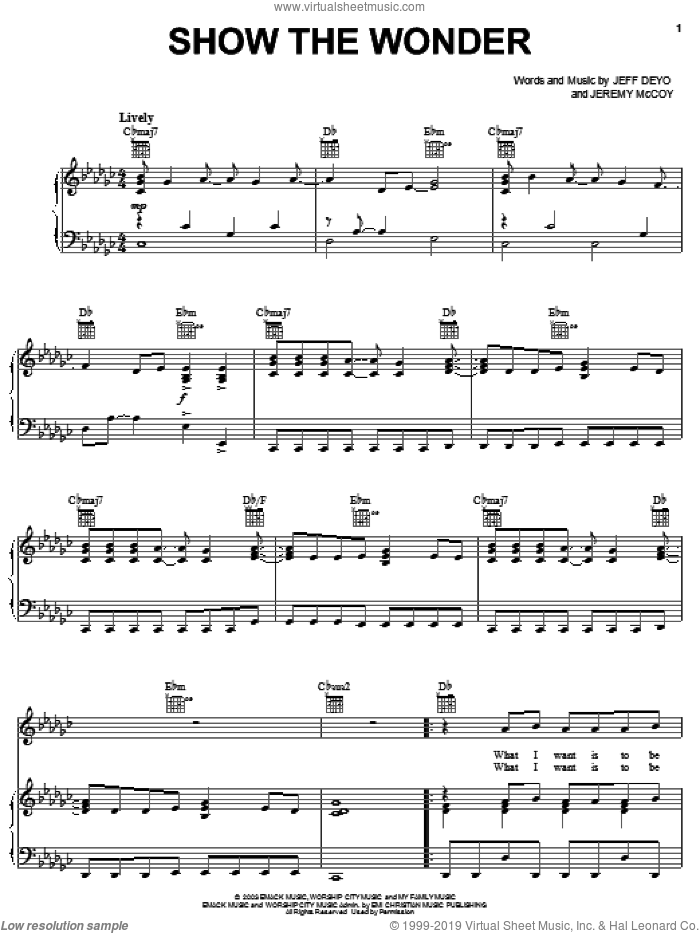 Show The Wonder sheet music for voice, piano or guitar by Jeff Deyo and Jeremy McCoy, intermediate skill level