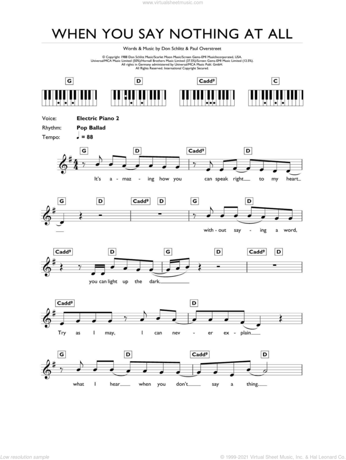 When You Say Nothing At All sheet music for piano solo (chords, lyrics, melody) by Ronan Keating, Don Schlitz and Paul Overstreet, intermediate piano (chords, lyrics, melody)