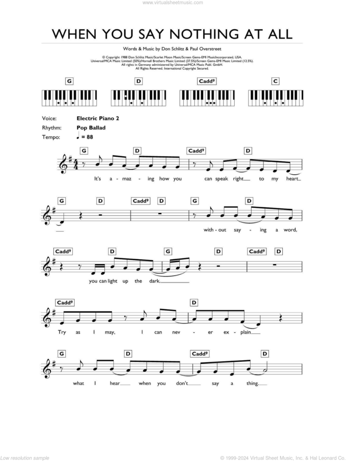 When You Say Nothing At All sheet music for piano solo (chords, lyrics, melody) by Ronan Keating, Don Schlitz and Paul Overstreet, intermediate piano (chords, lyrics, melody)