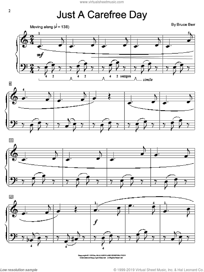 Just A Carefree Day sheet music for piano solo (elementary) by Bruce Berr and Miscellaneous, beginner piano (elementary)