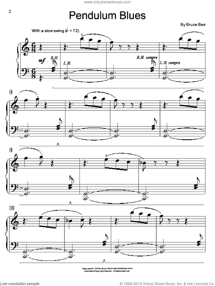 Pendulum Blues sheet music for piano solo (elementary) by Bruce Berr and Miscellaneous, beginner piano (elementary)