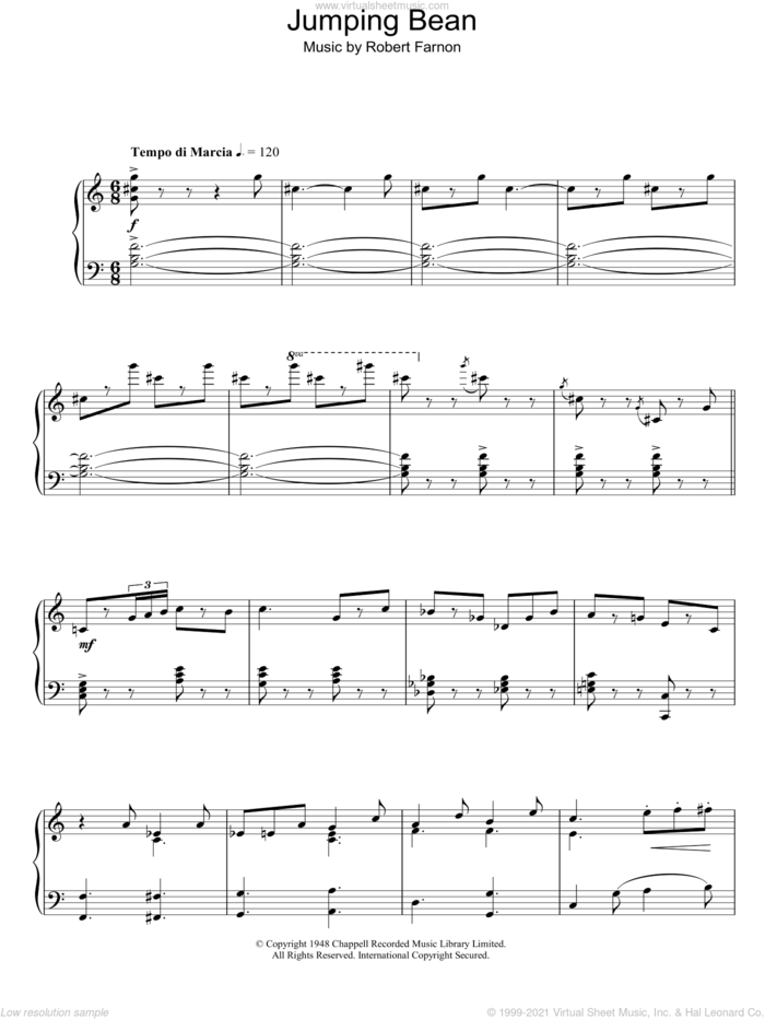 Jumping Bean sheet music for piano solo by Robert Farnon, intermediate skill level
