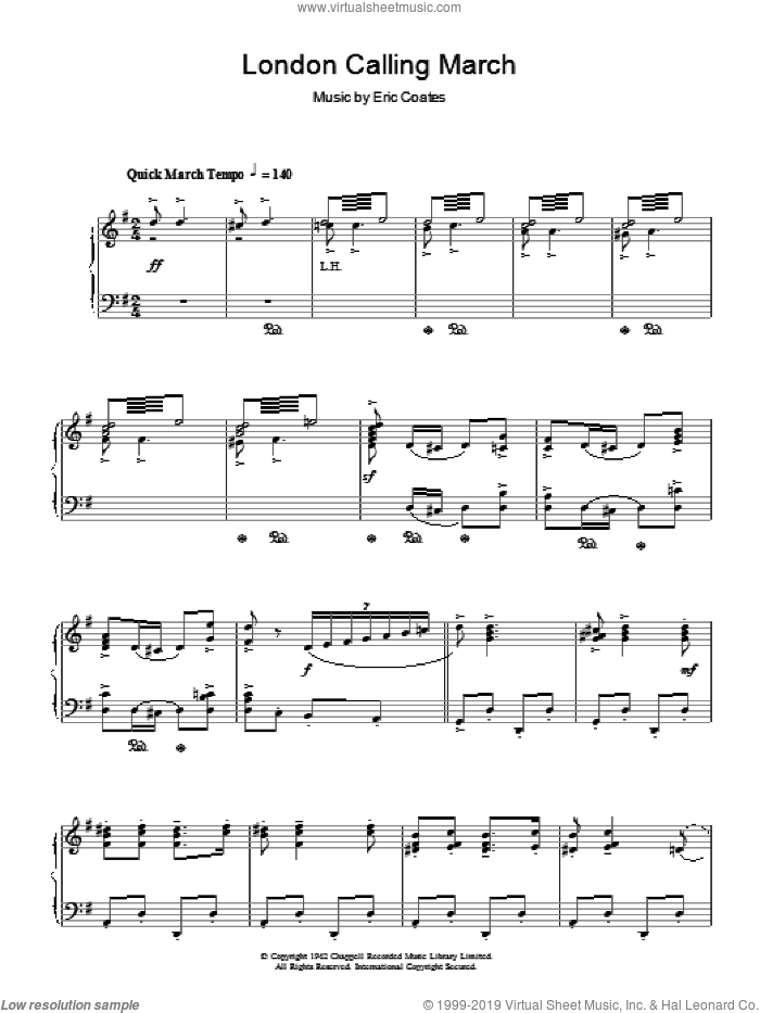 London Calling March sheet music for piano solo by Eric Coates, intermediate skill level