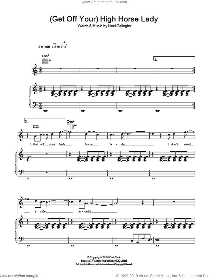 (Get Off Your) High Horse Lady sheet music for voice, piano or guitar by Oasis and Noel Gallagher, intermediate skill level