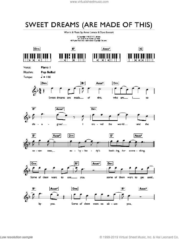 Sweet Dreams (Are Made Of This) sheet music for voice and other instruments (fake book) by Eurythmics, Annie Lennox and Dave Stewart, intermediate skill level
