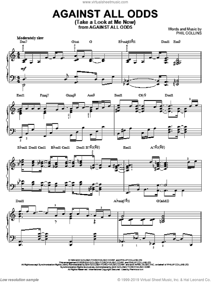 Against All Odds (Take A Look At Me Now) [Jazz version] (arr. Brent Edstrom) sheet music for piano solo by Phil Collins, intermediate skill level