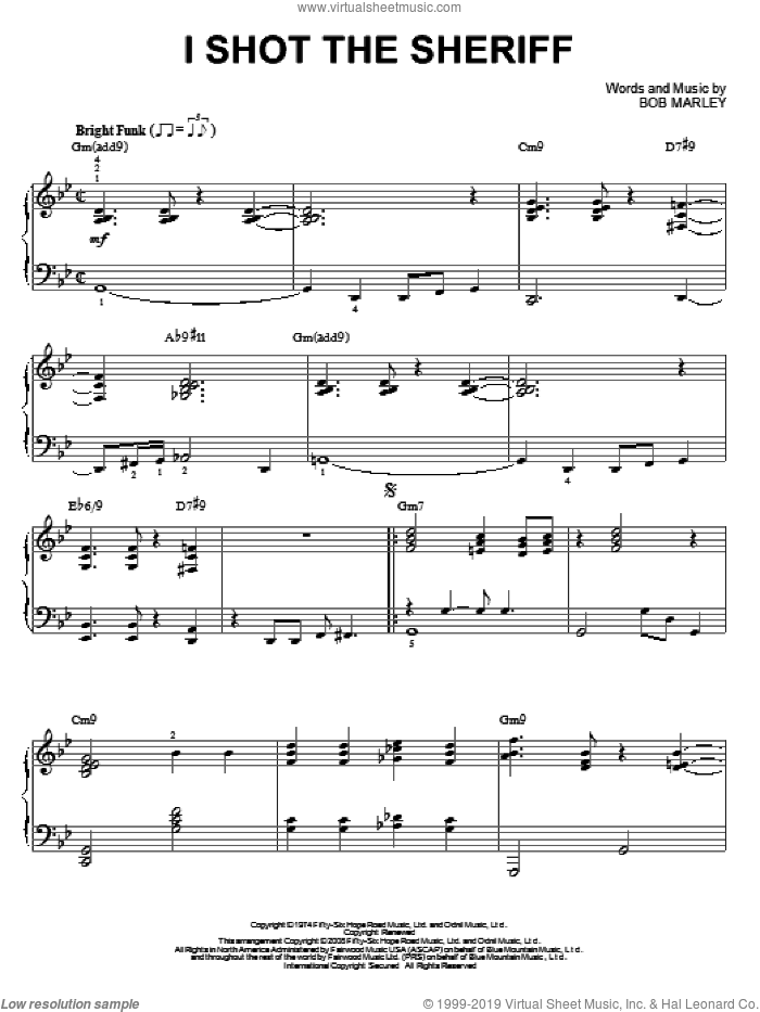 I Shot The Sheriff [Jazz version] (arr. Brent Edstrom) sheet music for piano solo by Bob Marley, intermediate skill level